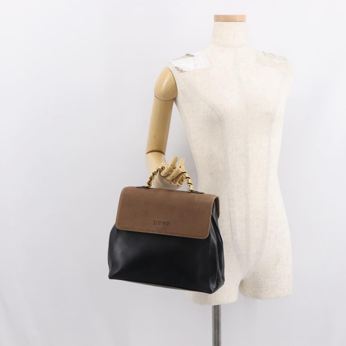 Loewe LOEWE Velazquez Hand Bag Leather Suede Brown Black gold Authentic 149533