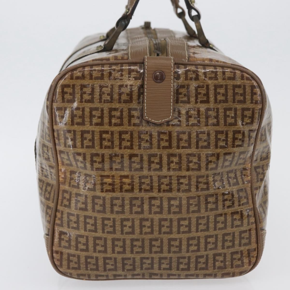 Fendi FENDI Zucchino Canvas Hand Bag PVC 2 Set Brown Authentic ti3754
