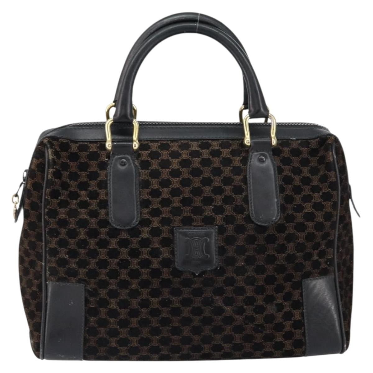 Celine CELINE Macadam Canvas Hand Bag Suede Black Gold Authentic ep11623