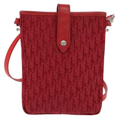 Dior Christian Dior Trotter Canvas Shoulder Bag Red Silver Authentic 147558