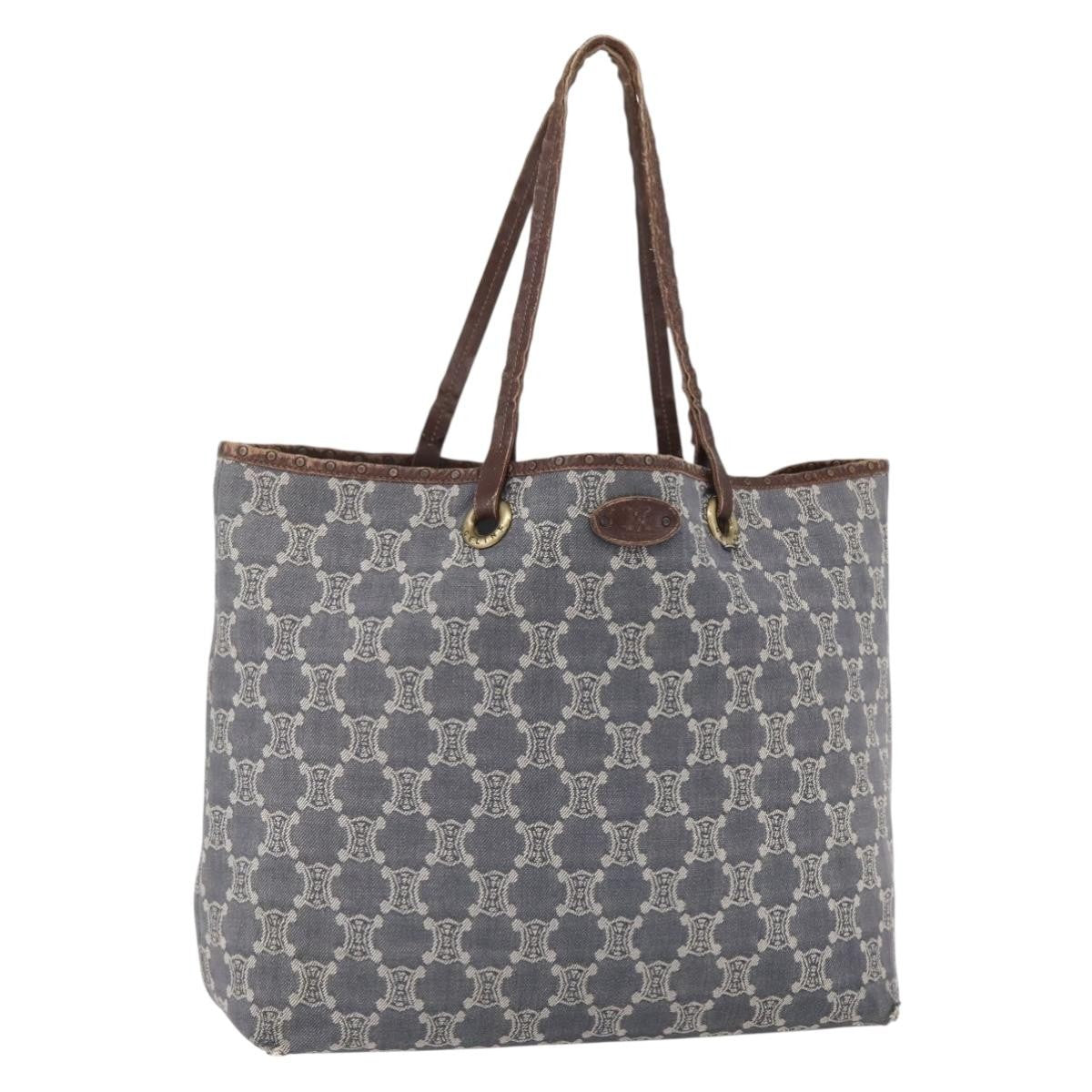 Celine CELINE Paris Macadam Canvas Tote Bag Blue Gold Authentic 157143