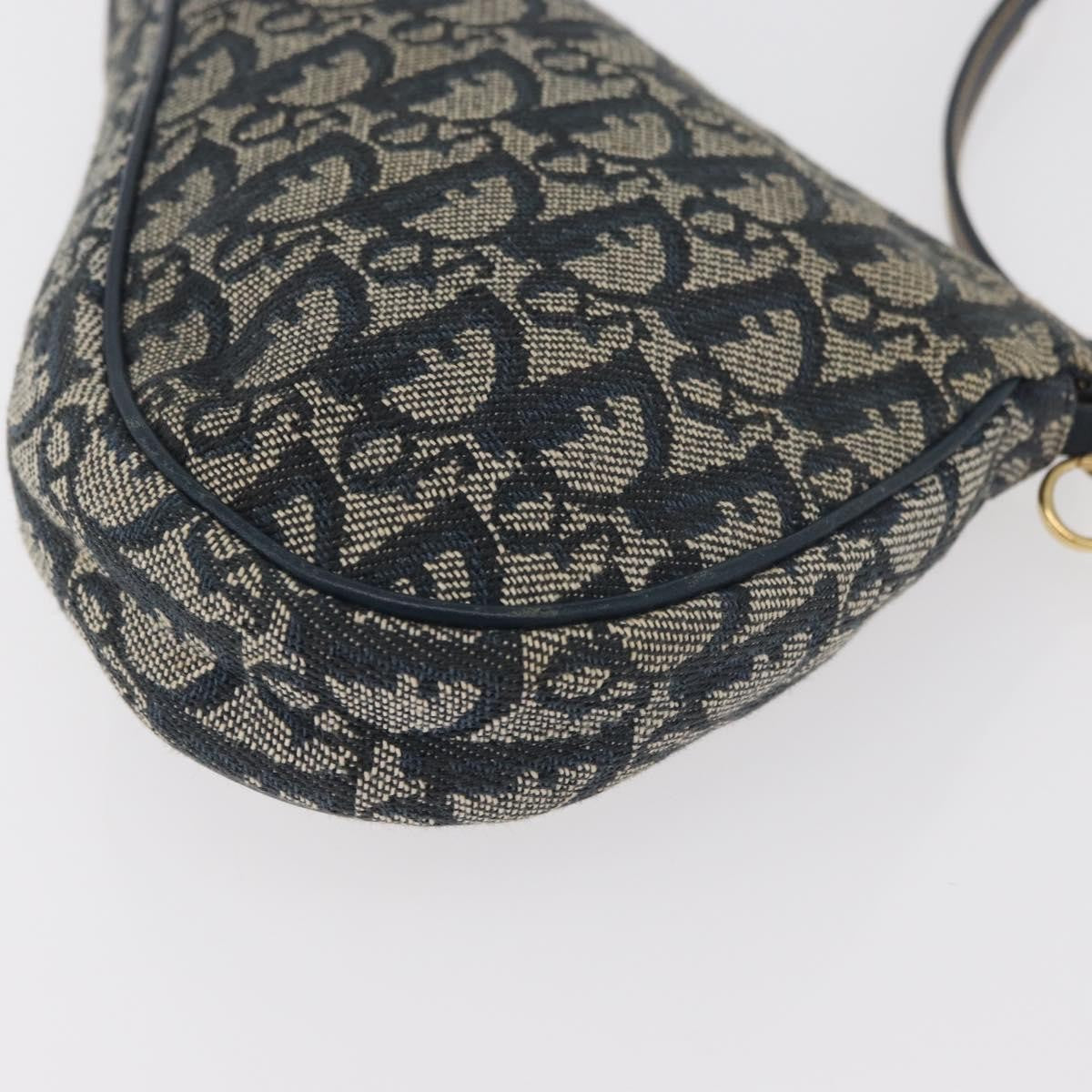 Dior Christian Dior Trotter Canvas Saddle Pouch Hand Bag Navy Gold Authentic bs35277