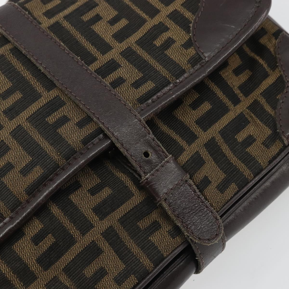 Fendi FENDI Zucca Canvas Shoulder Bag Black Brown Authentic YKZ1111