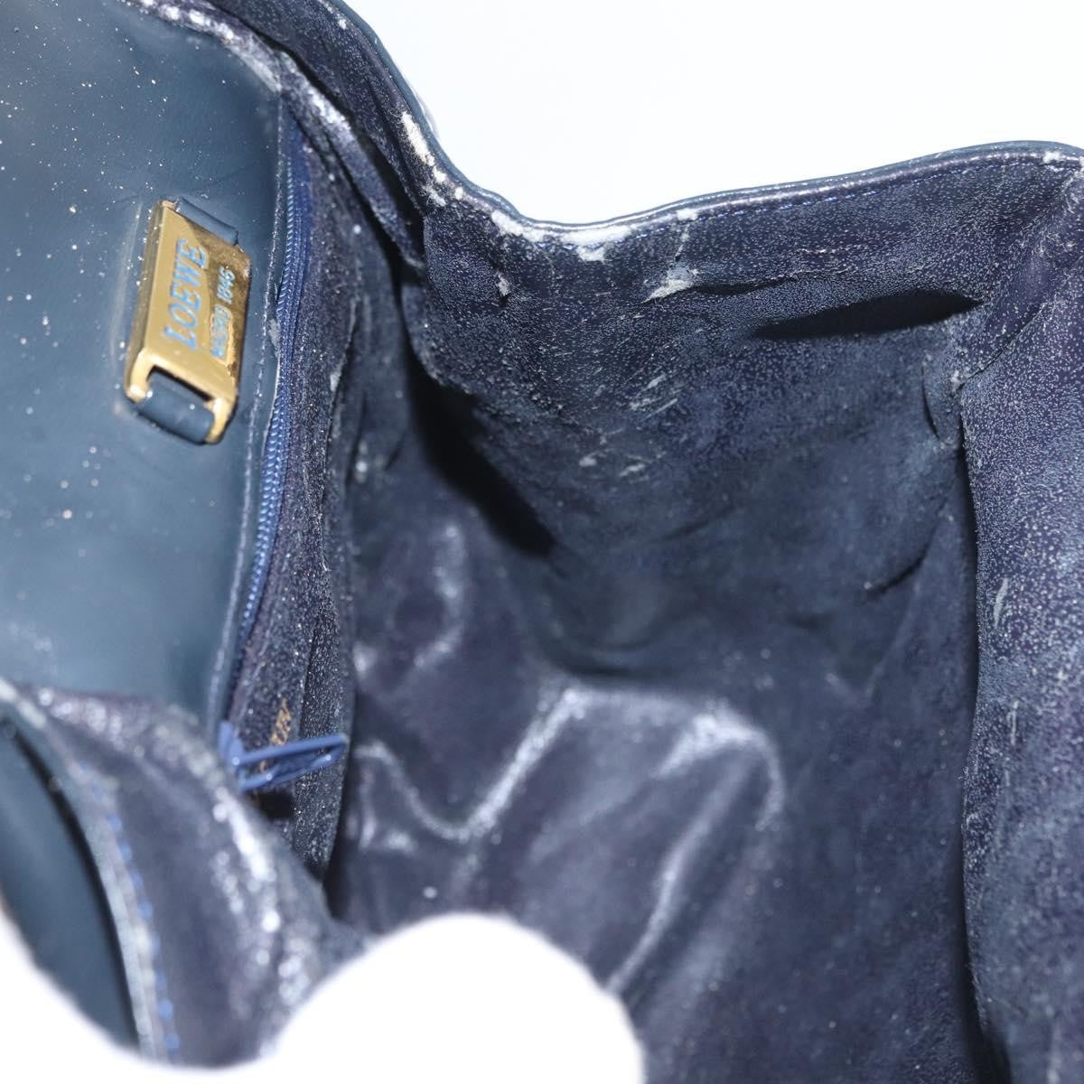 Loewe LOEWE Hand Bag Leather Navy Gold Authentic BA11340
