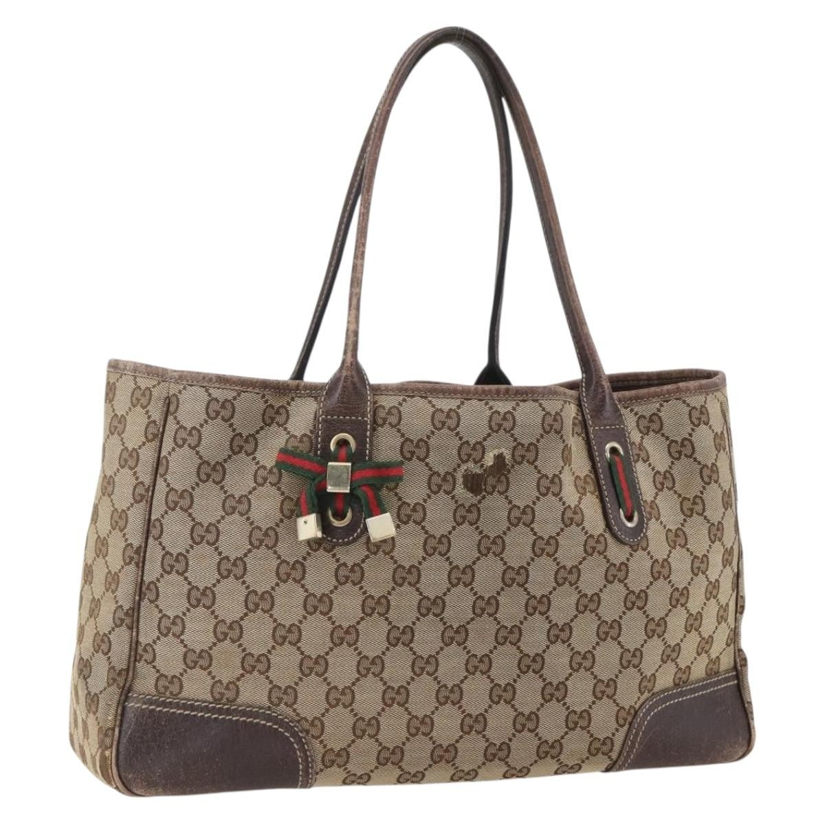 Gucci GUCCI GG Canvas Web Sherry Line Tote Bag Beige Red 163805 Authentic 160574