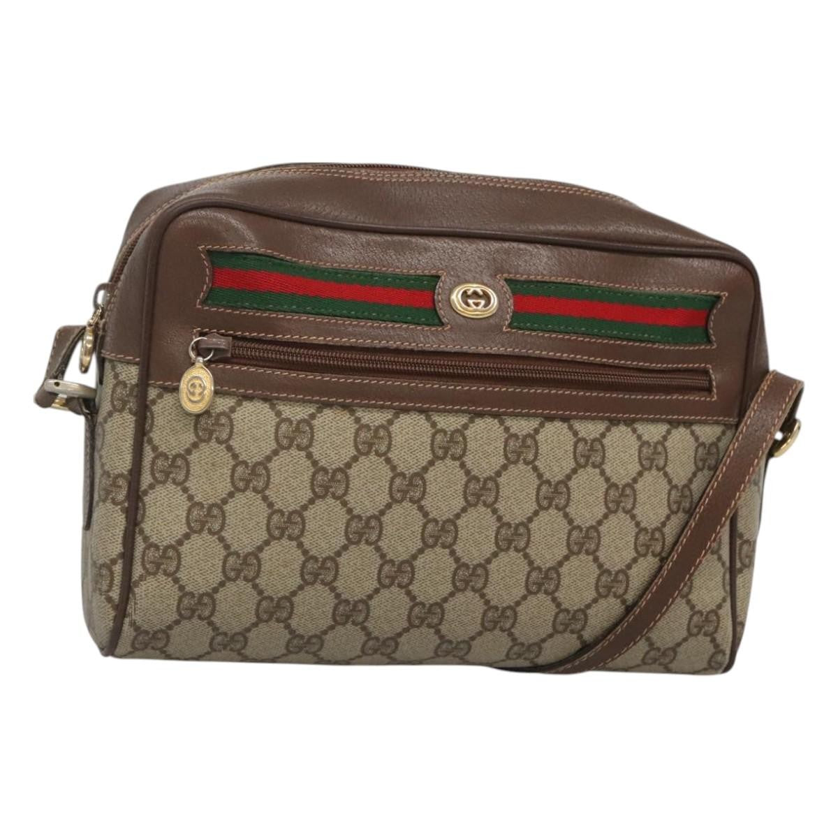 Gucci GUCCI GG Supreme Web Sherry Line Bag PVC Beige Gold Red 56 02 088 Authentic BA2392