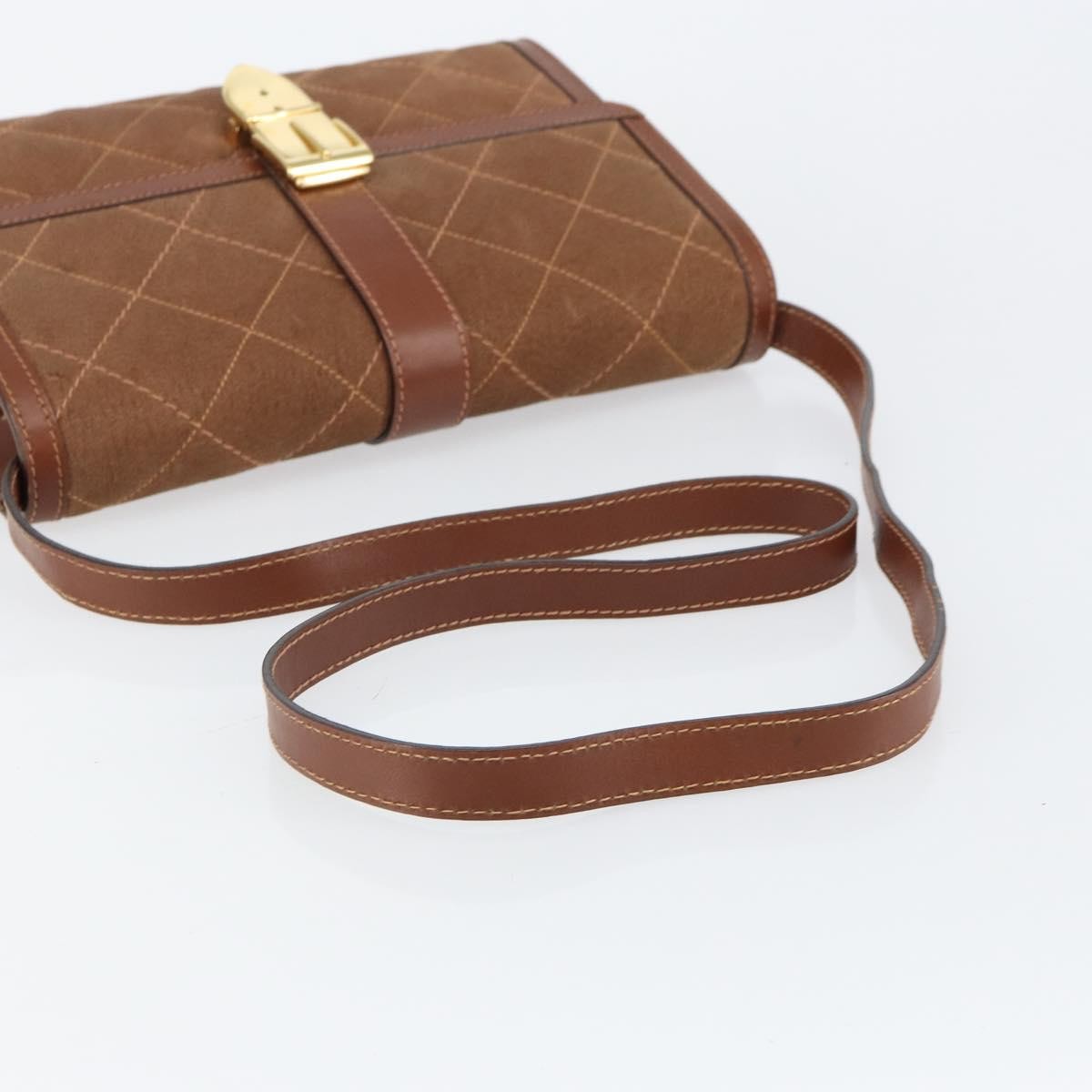 Gucci GUCCI Shoulder Bag Suede Leather Brown Gold Authentic 146416