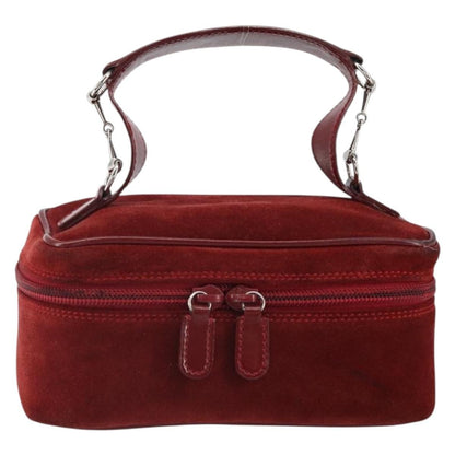 Gucci GUCCI Horsebit Vanity Bag Hand Bag Suede Red Gold 032 1705 0141 Authentic yk19984