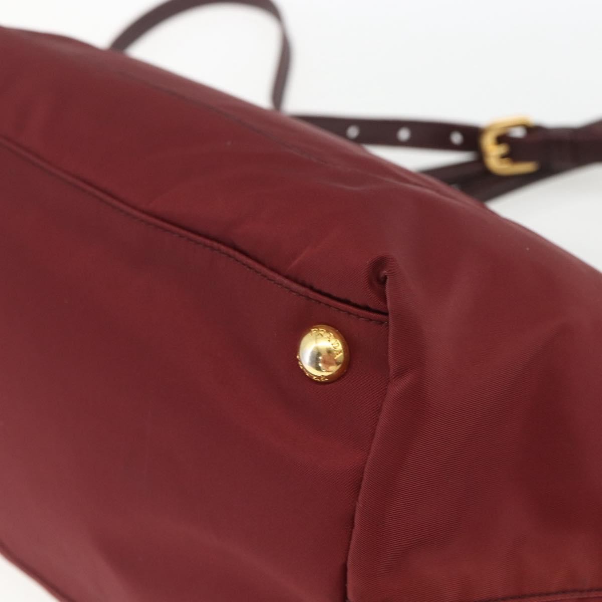 Prada PRADA Hand Bag Nylon 2way Bordeaux Gold Authentic 163074