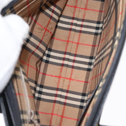 Burberry BURBERRY Nova Check Hand Bag Leather Black Silver Authentic SW1869