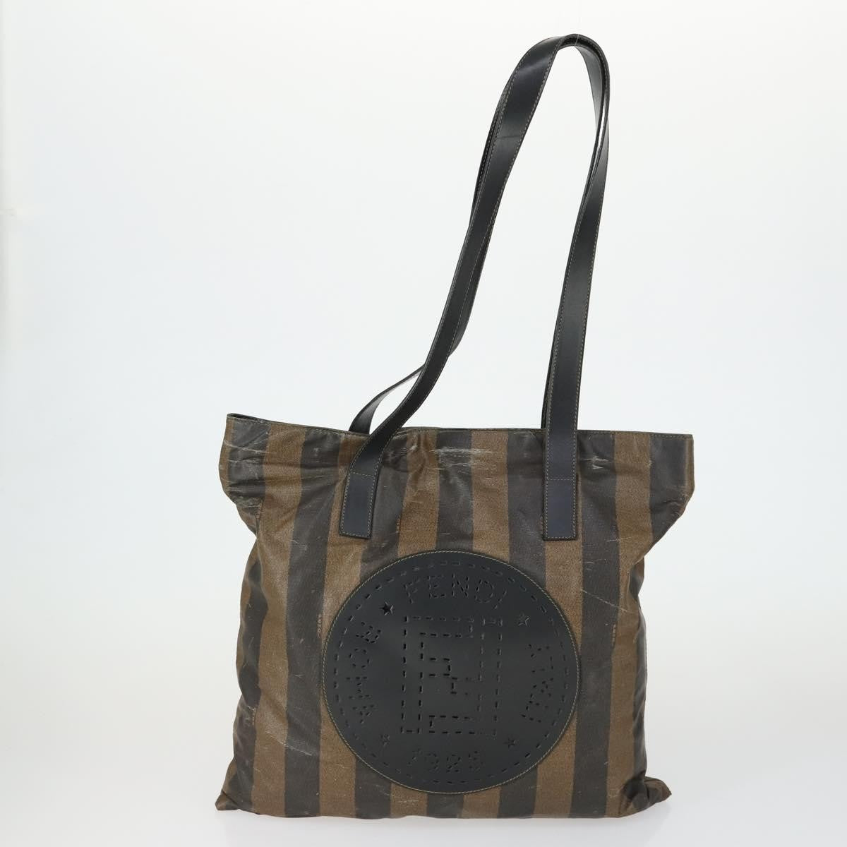 Fendi FENDI Pecan Canvas Zucca Canvas Hand Bag Leather 3 Set Brown Black Authentic 165122