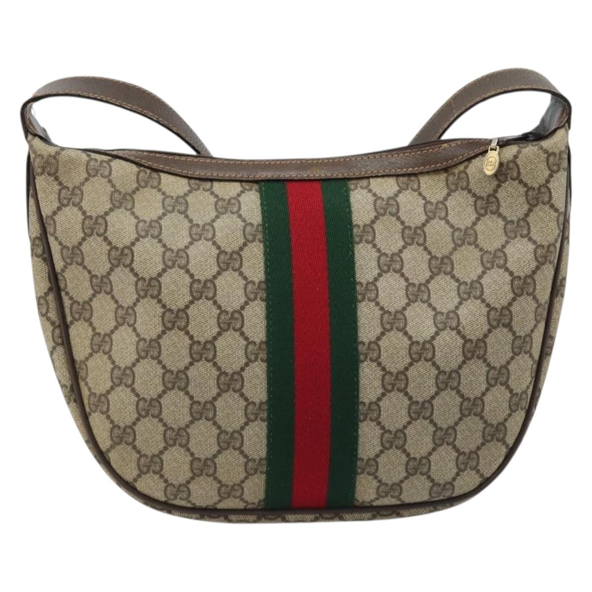 Gucci GUCCI Web Sherry Line GG Supreme Shoulder Bag PVC Beige Gold 010 378 Authentic 172377