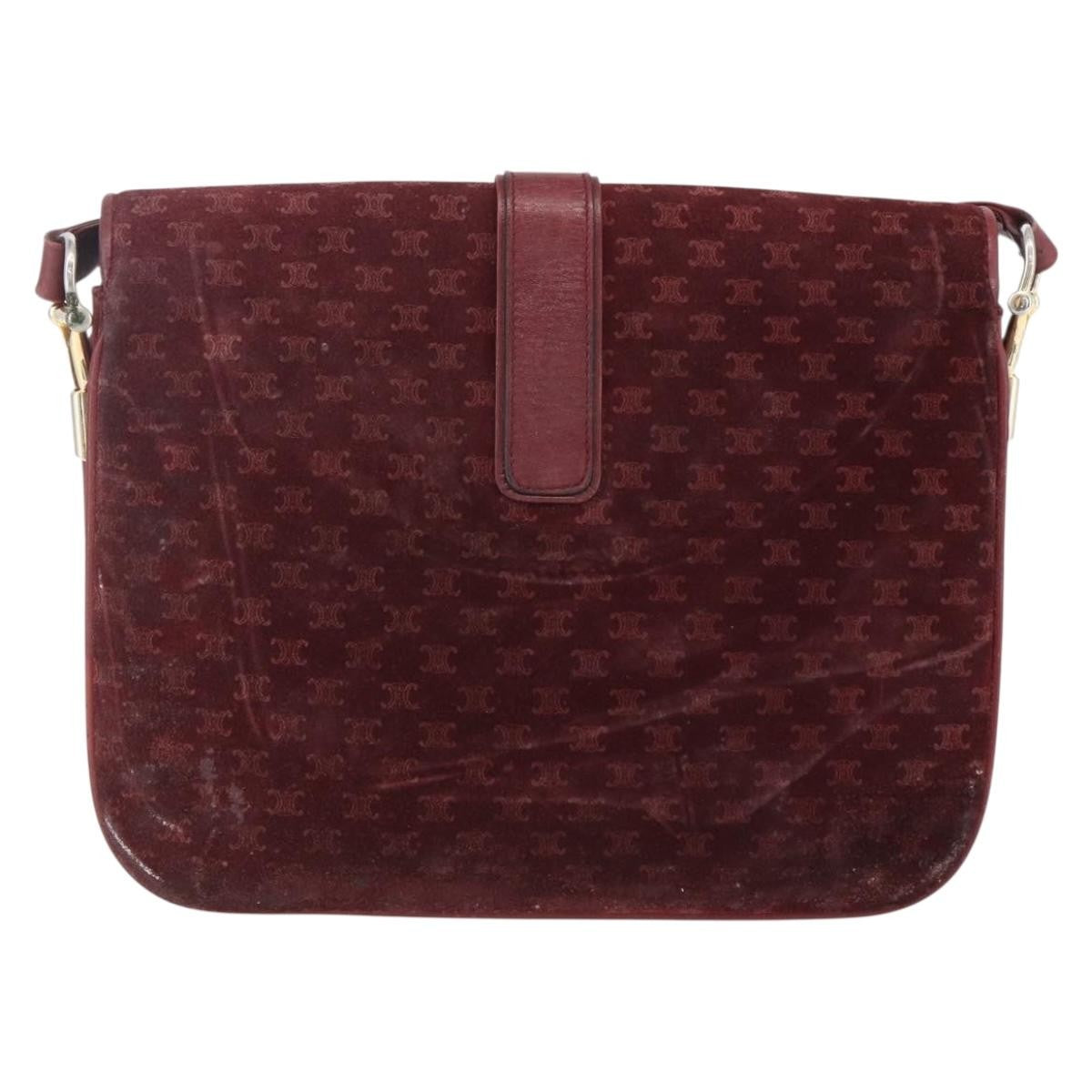 Celine CELINE Macadam Canvas Shoulder Bag Suede Bordeaux Gold Authentic BA7684