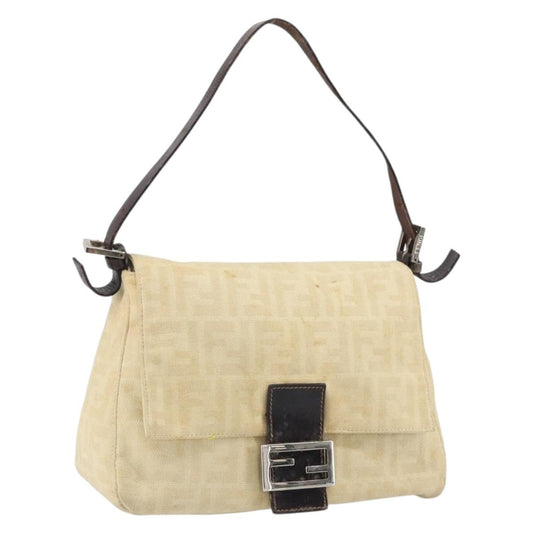Fendi FENDI Zucca Canvas Mamma Baguette Shoulder Bag Beige Silver Authentic 162335