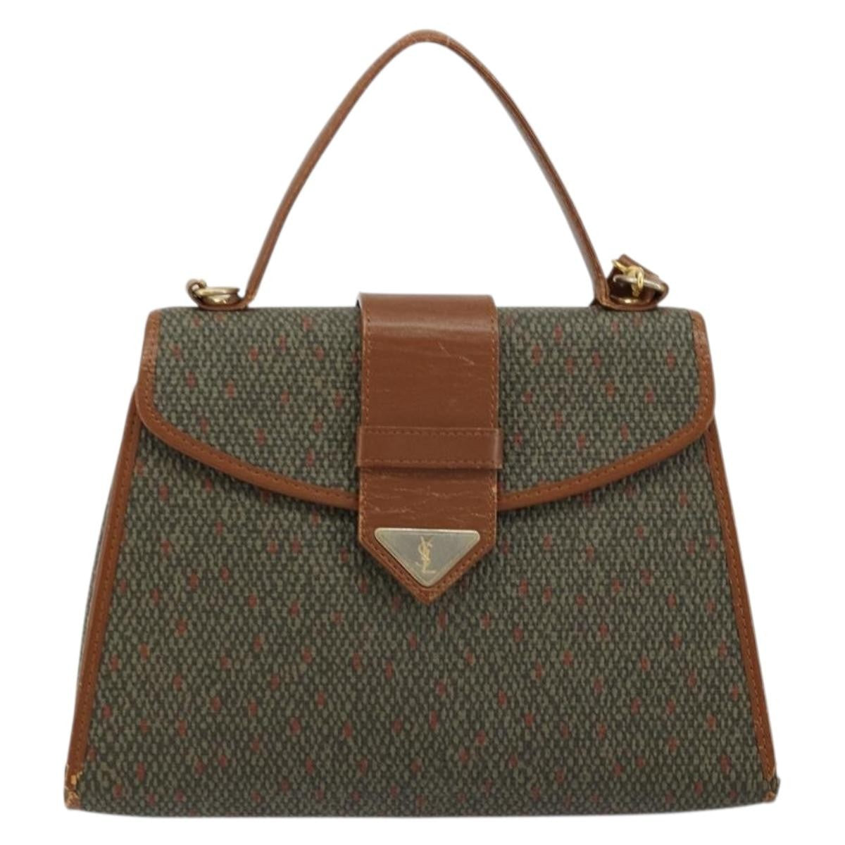 Saint Laurent SAINT LAURENT Hand Bag Coated Canvas 2way Khaki Gold Authentic bs34511