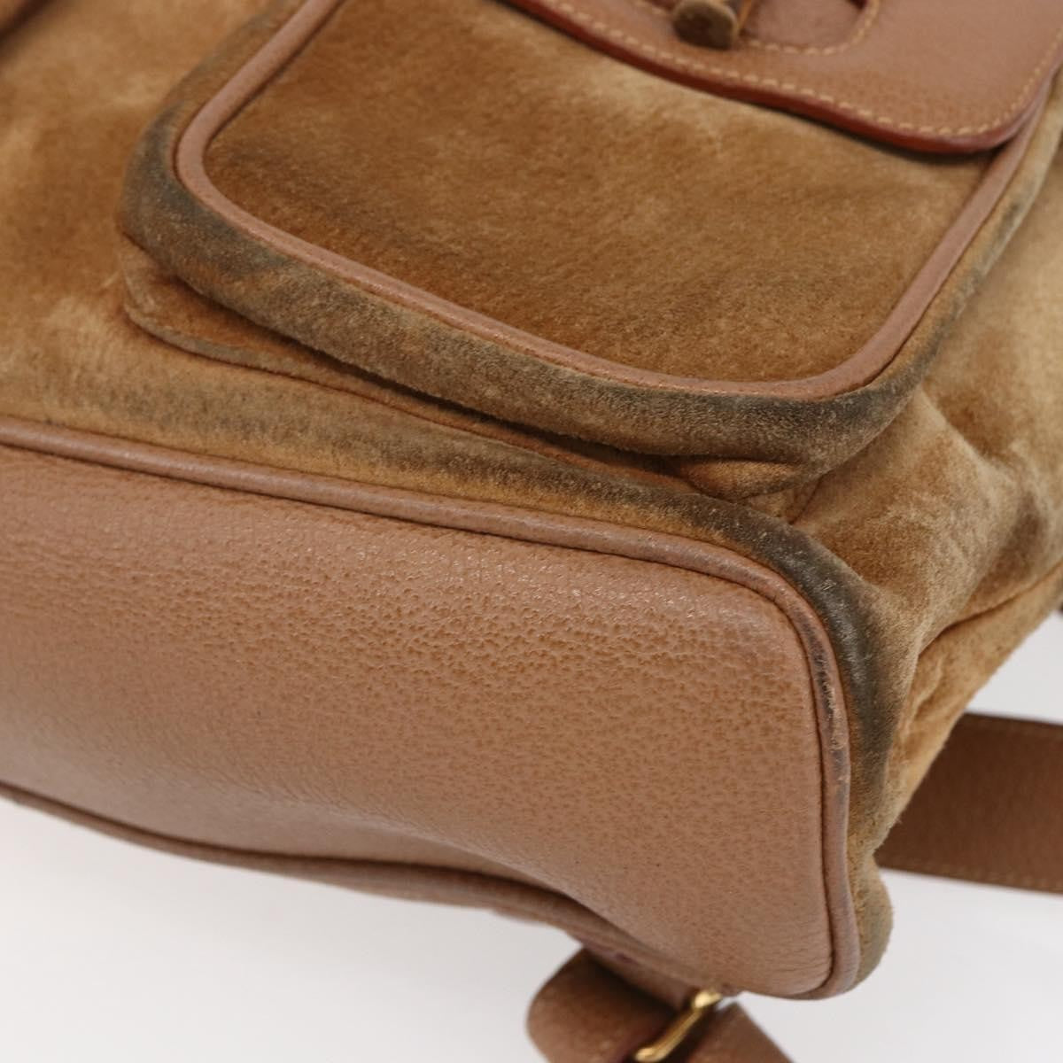 Gucci GUCCI Bamboo Backpack Suede Brown Gold 003 2058 0016 Authentic 148819 Bag