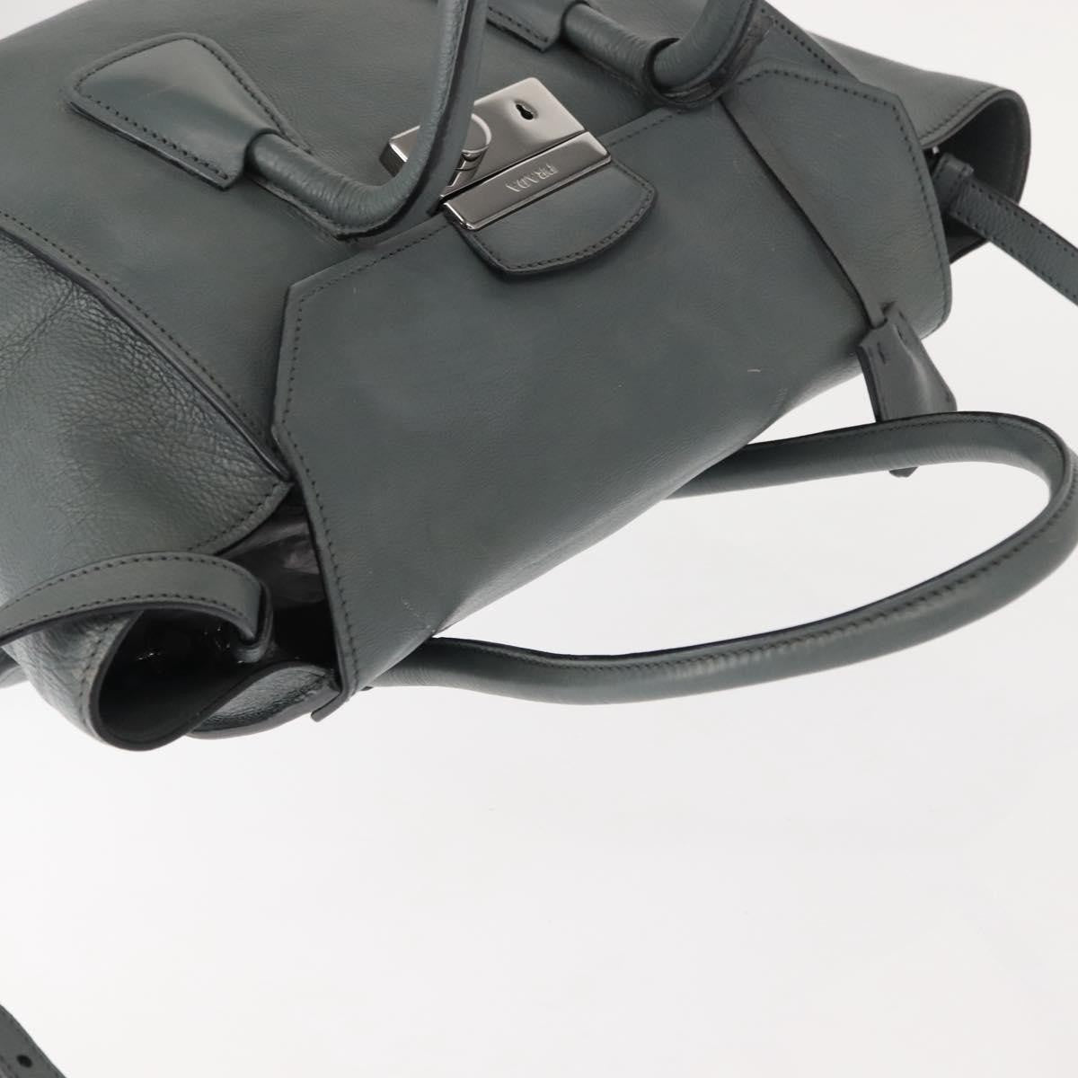 Prada PRADA Hand Bag Leather Gray Silver Authentic 149313