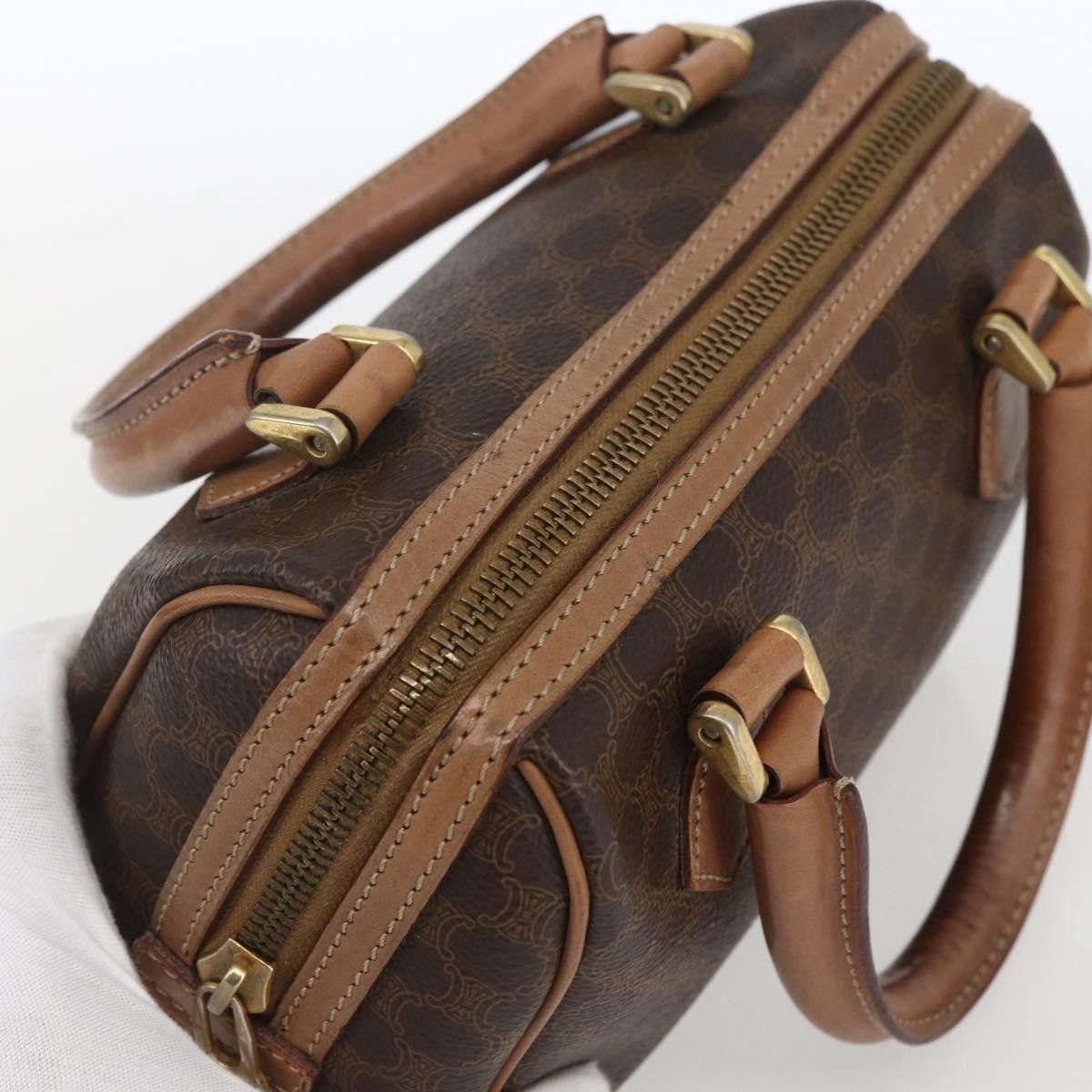 Celine CELINE Macadam Canvas Mini Hand Bag PVC Leather Brown Gold Authentic mr1952