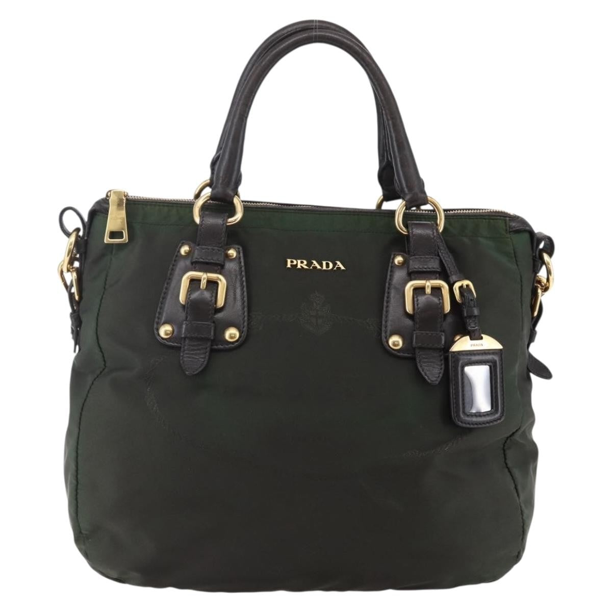 Prada PRADA Hand Bag Nylon 2way Khaki Gold Authentic 148290