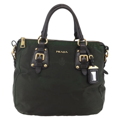 Prada PRADA Hand Bag Nylon 2way Khaki Gold Authentic 148290