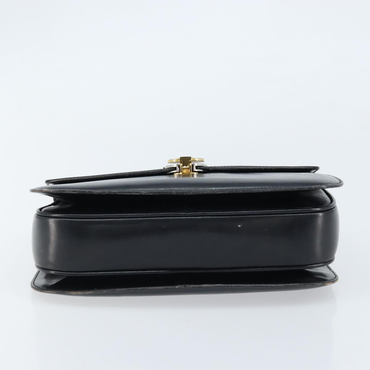 Gucci GUCCI Hand Bag Leather Black Gold Authentic ka2600
