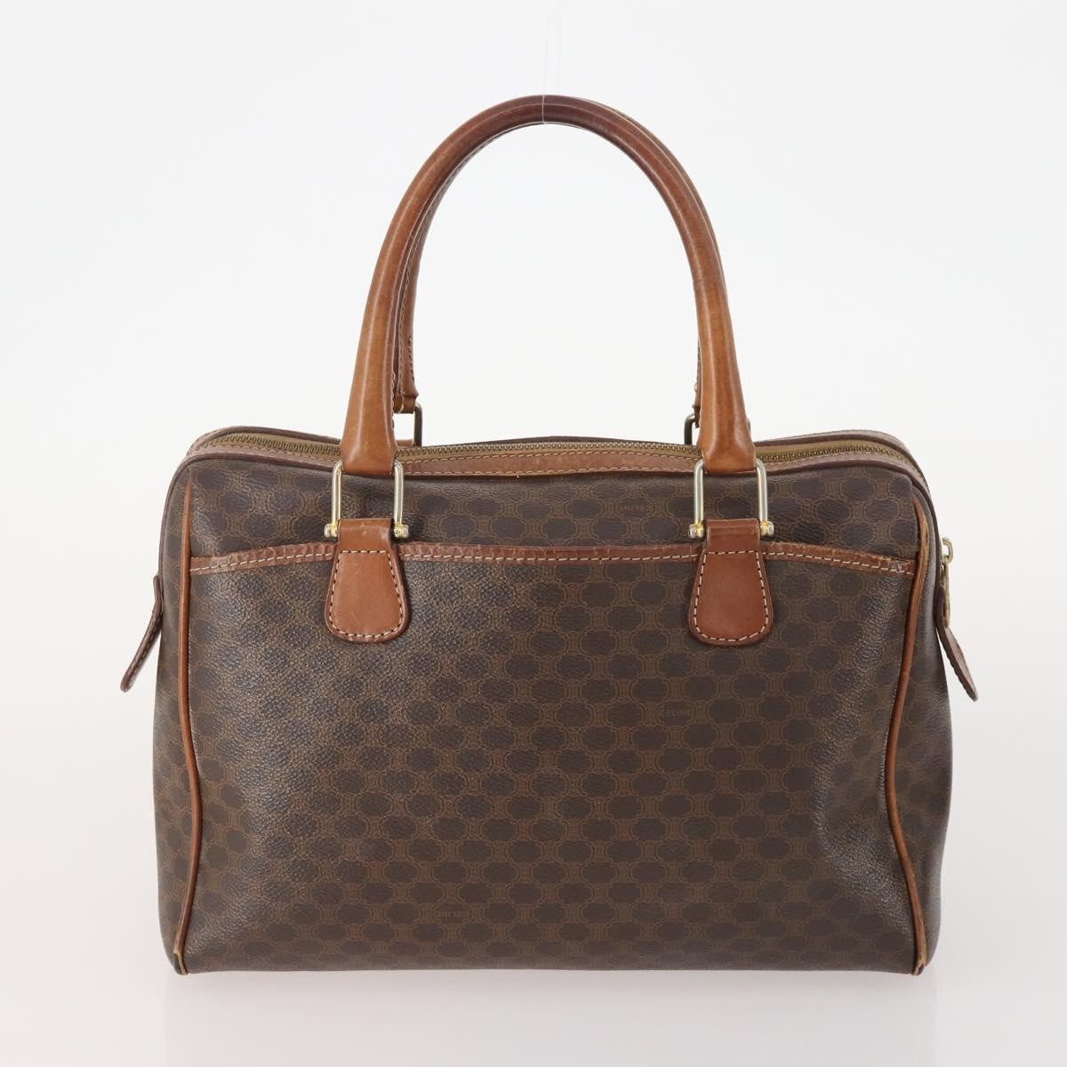 Celine CELINE Macadam Canvas Hand Bag PVC Leather 2 Set Brown Navy Authentic bs34088