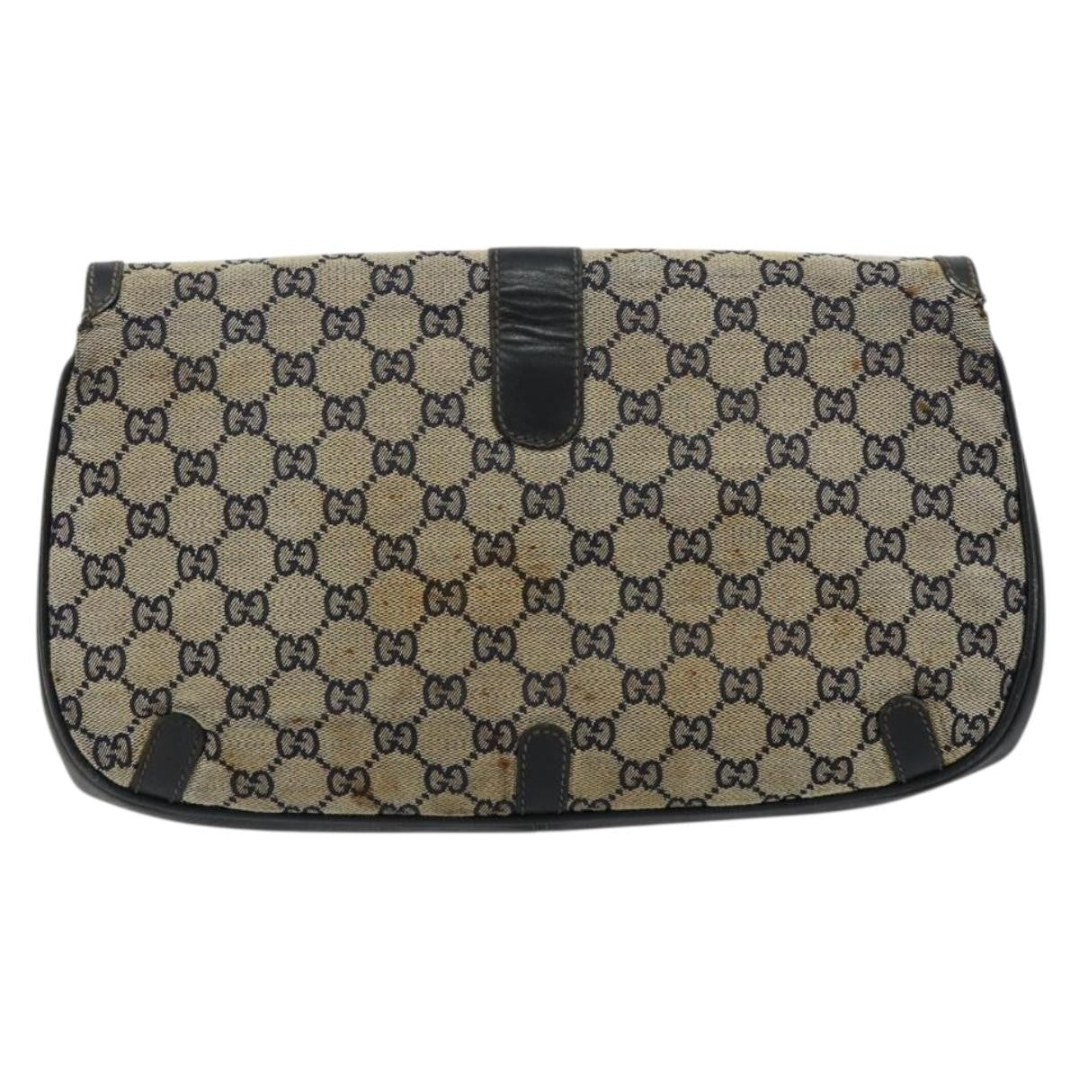 Gucci GUCCI GG Canvas Shoulder Bag Beige Navy Gold Authentic 92734