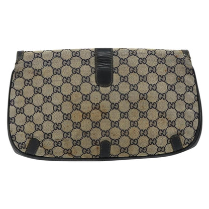 Gucci GUCCI GG Canvas Shoulder Bag Beige Navy Gold Authentic 92734
