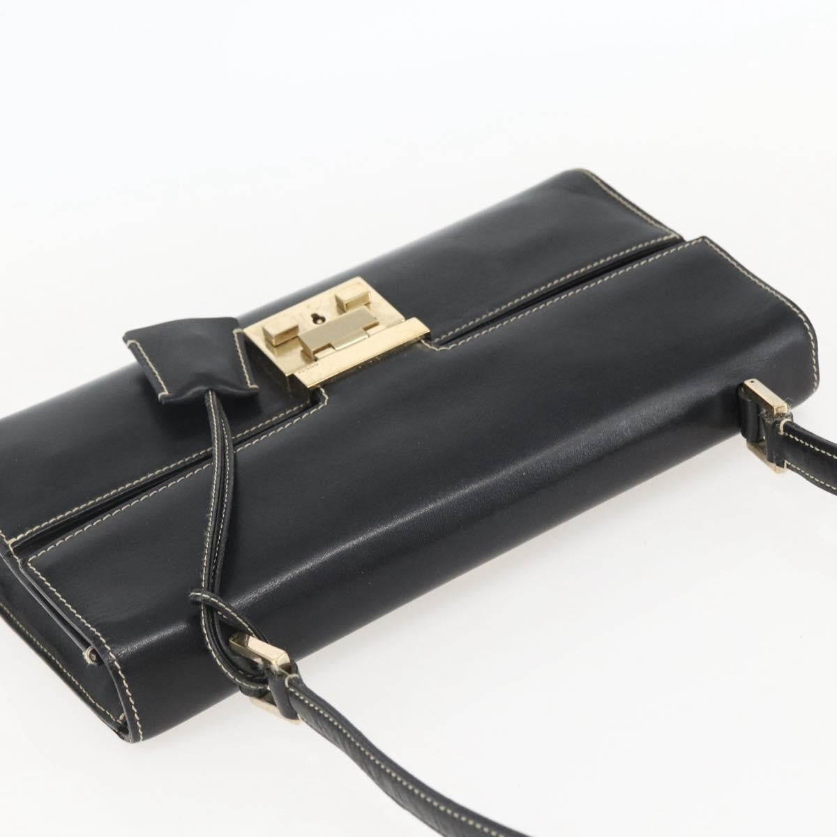Gucci GUCCI Shoulder Bag Leather Black Gold 001 4214 Authentic 148566