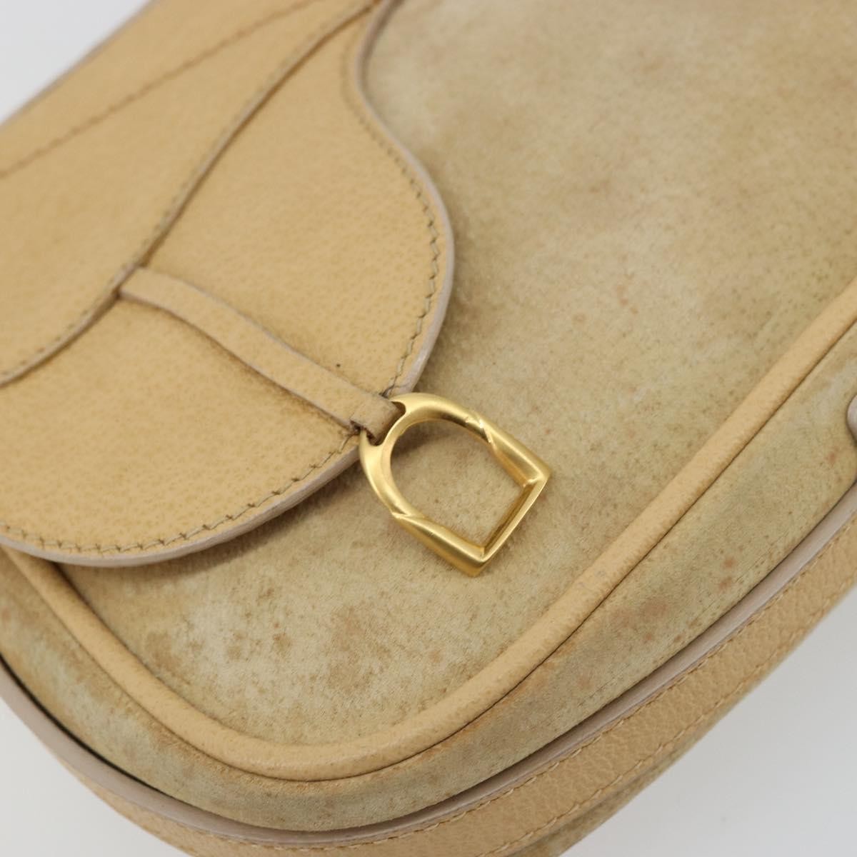 Gucci GUCCI Saddle Shoulder Bag Suede Beige Gold Authentic ep14557