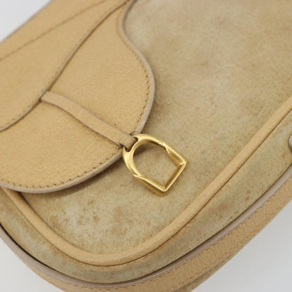 Gucci GUCCI Saddle Shoulder Bag Suede Beige Gold Authentic ep14557