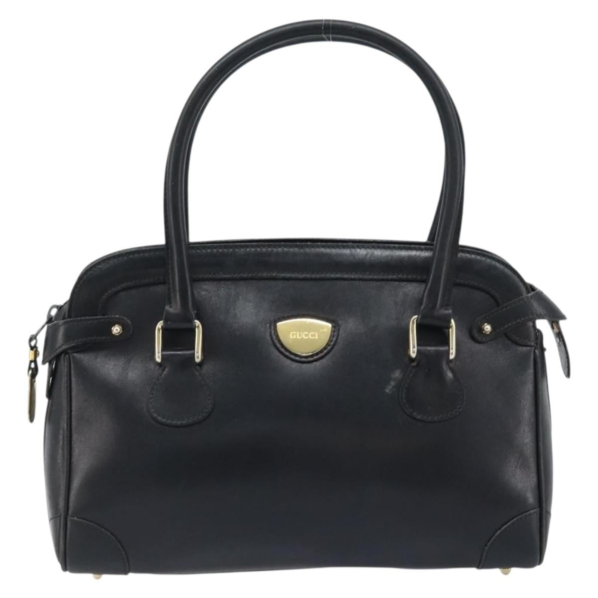 Gucci GUCCI Hand Bag Leather Black Gold Authentic BSZ350