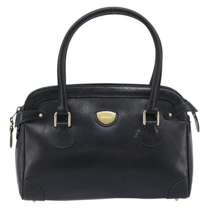 Gucci GUCCI Hand Bag Leather Black Gold Authentic BSZ350
