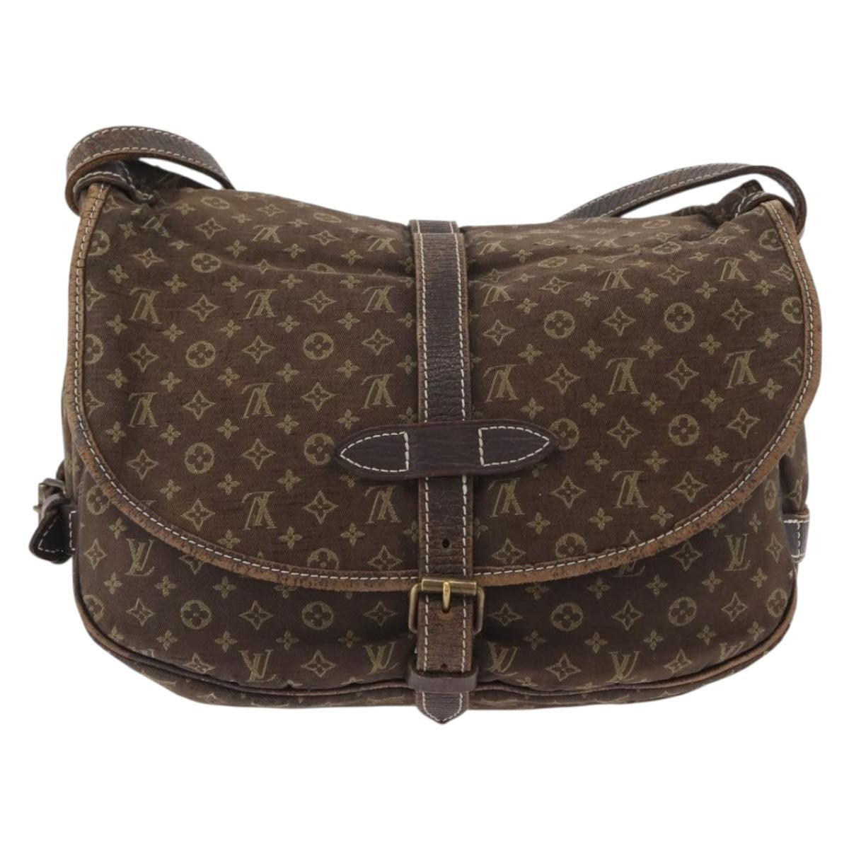 Louis Vuitton LOUIS VUITTON Monogram Mini Lin SaumurPM Shoulder Bag Brown M95227 Authentic BSZ306
