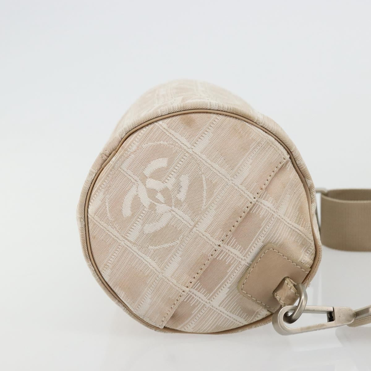 Chanel CHANEL New Travel Line Shoulder Bag Nylon Beige Silver CC Authentic BA12317