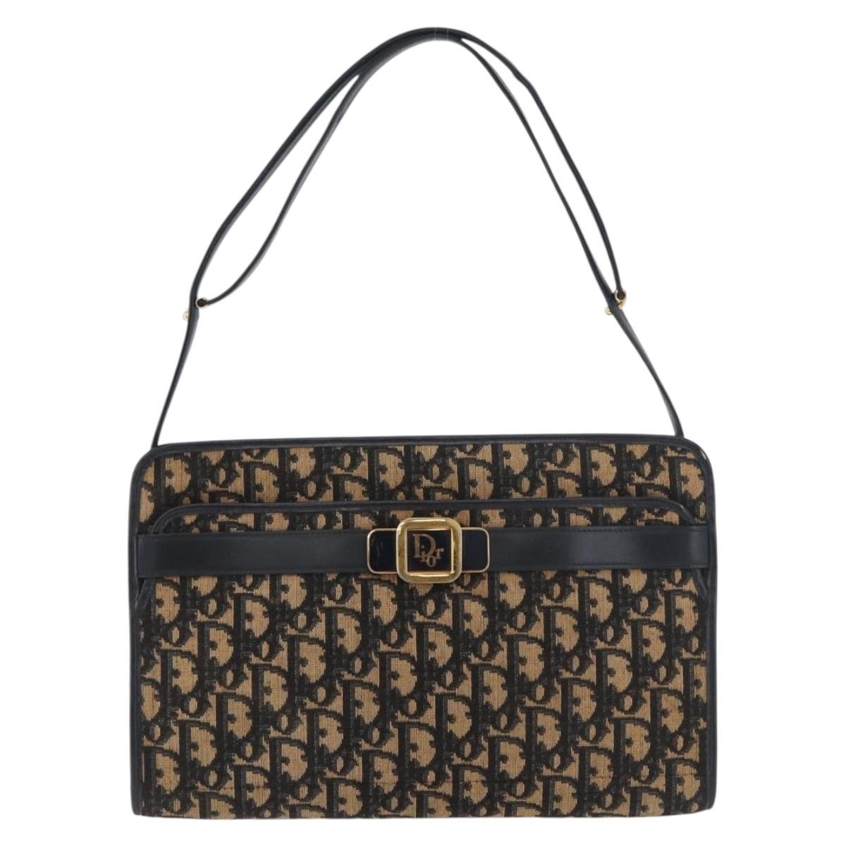 Dior Christian Dior Trotter Canvas Shoulder Bag Navy Gold Authentic 181395