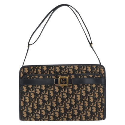 Dior Christian Dior Trotter Canvas Shoulder Bag Navy Gold Authentic 181395