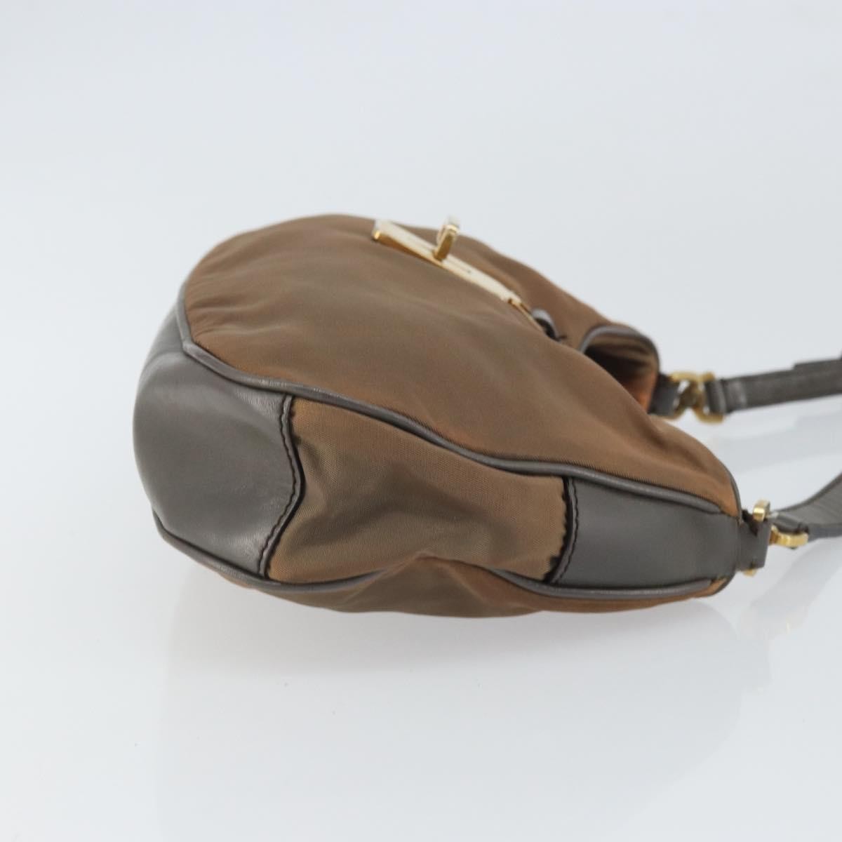 Prada PRADA Hand Bag Nylon Leather Gold Brown Authentic mr1761