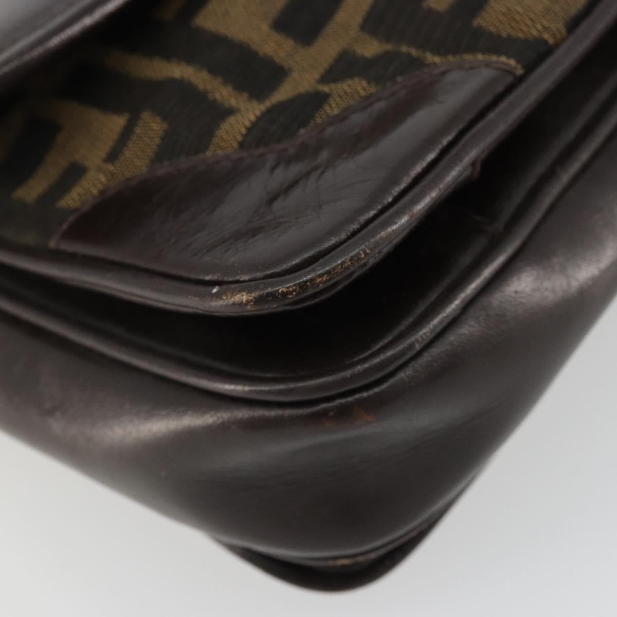 Fendi FENDI Zucca Canvas Shoulder Bag Black Brown Authentic YKZ1111