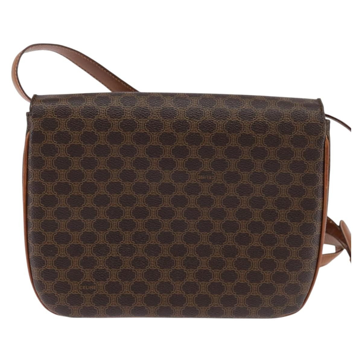 Celine CELINE Macadam Canvas Shoulder Bag PVC Leather Brown Gold Authentic 128916