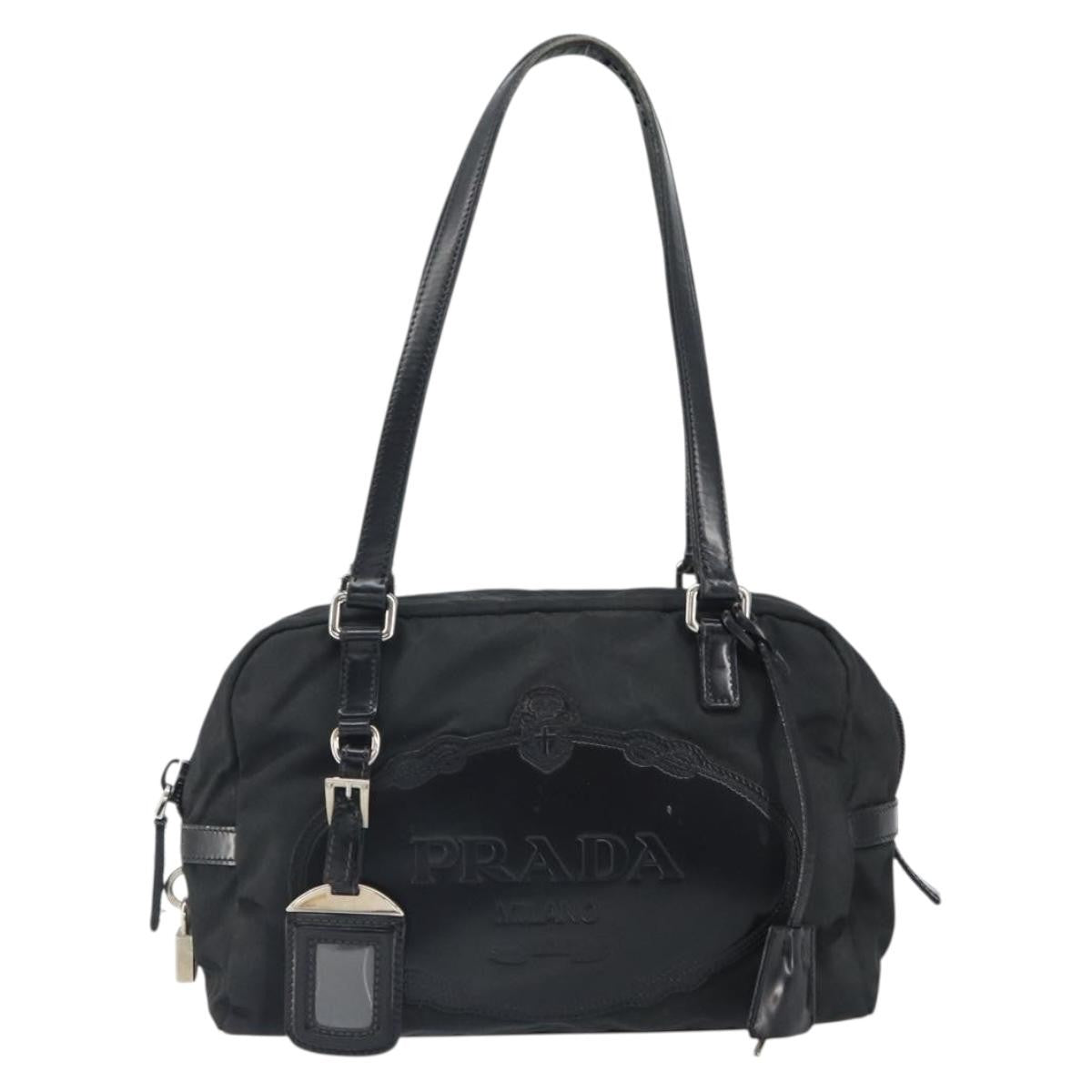 Prada PRADA Hand Bag Nylon Black Silver Authentic ka1246