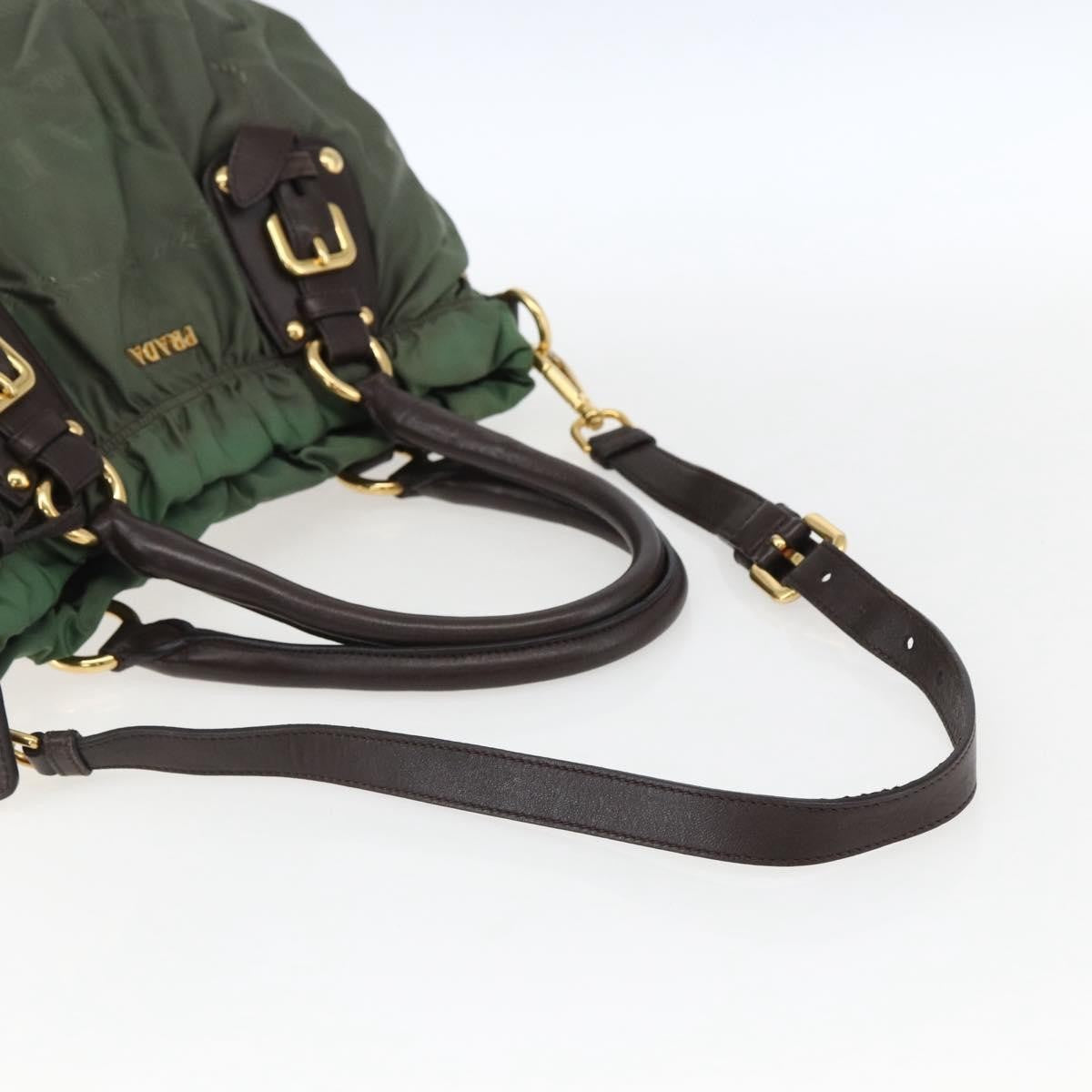 Prada PRADA Hand Bag Nylon 2way Khaki Gold Authentic 170942