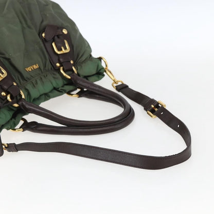 Prada PRADA Hand Bag Nylon 2way Khaki Gold Authentic 170942