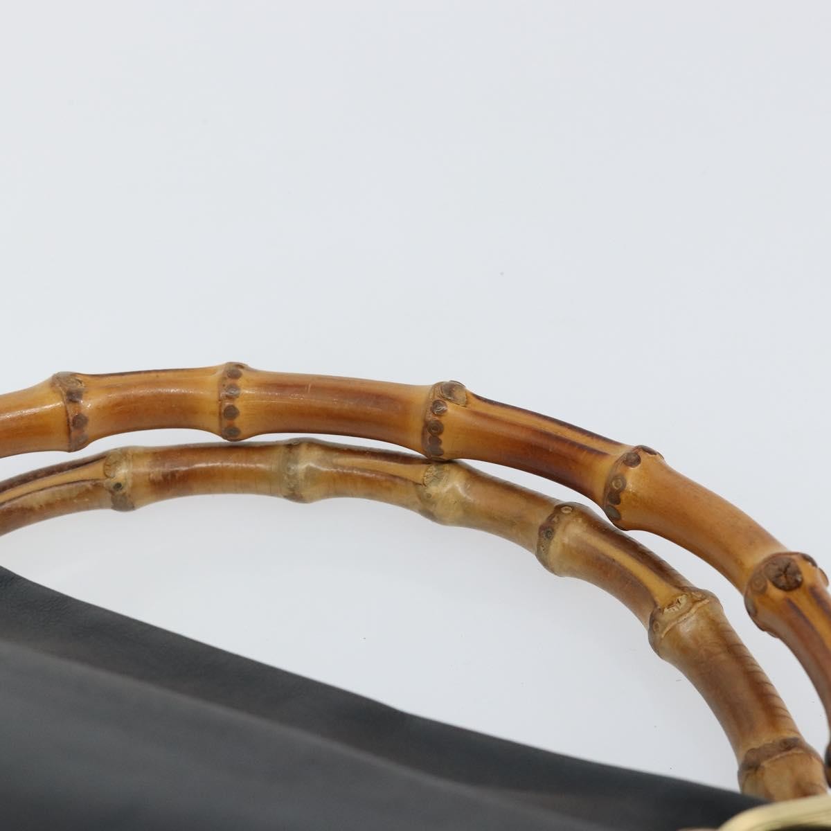 Gucci GUCCI Bamboo Hand Bag Leather Black Gold 000 2865 0575 Authentic 143348