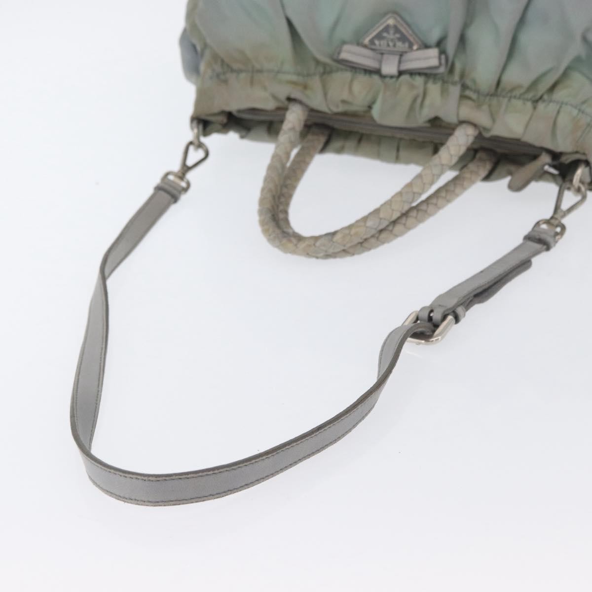 Prada PRADA Hand Bag Nylon 2way Green Silver Authentic YKZ274