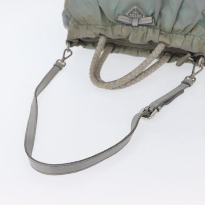 Prada PRADA Hand Bag Nylon 2way Green Silver Authentic YKZ274