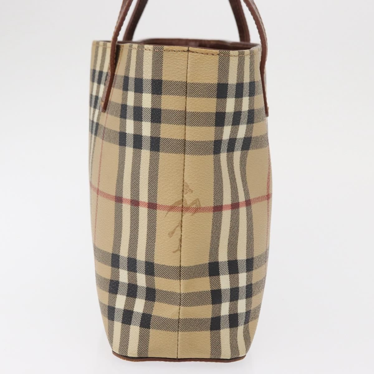 Burberry BURBERRY Nova Check Hand Bag PVC Beige Gold Authentic BA9597