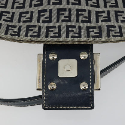 Fendi FENDI Zucchino Canvas Shoulder Bag Navy Silver Authentic 182201V