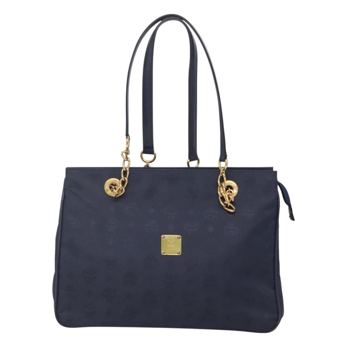 MCM MCM Logogram Vicetos Shoulder Bag Nylon Navy Gold Authentic 127085