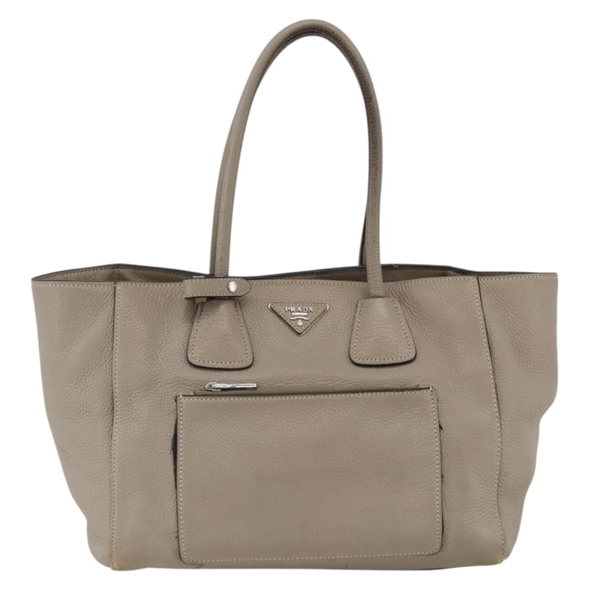 Prada PRADA Tote Bag Leather Gray Silver Authentic ka3597
